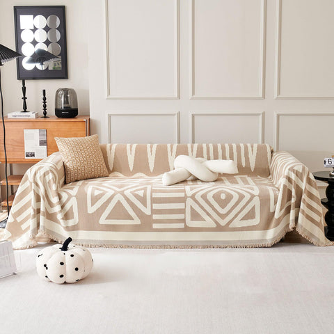 VClife front view of boho couch cover on sofa showing neat fit and style