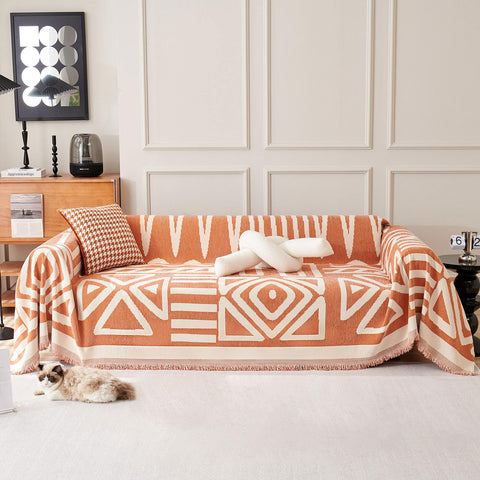 VClife front view of creamy white caramel slipcover showing full sofa coverage and style
