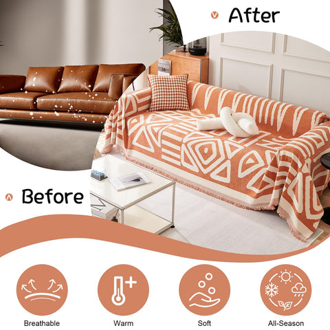 VClife size and scale photo with measuring tape showing fit for 60–75 inch sofas