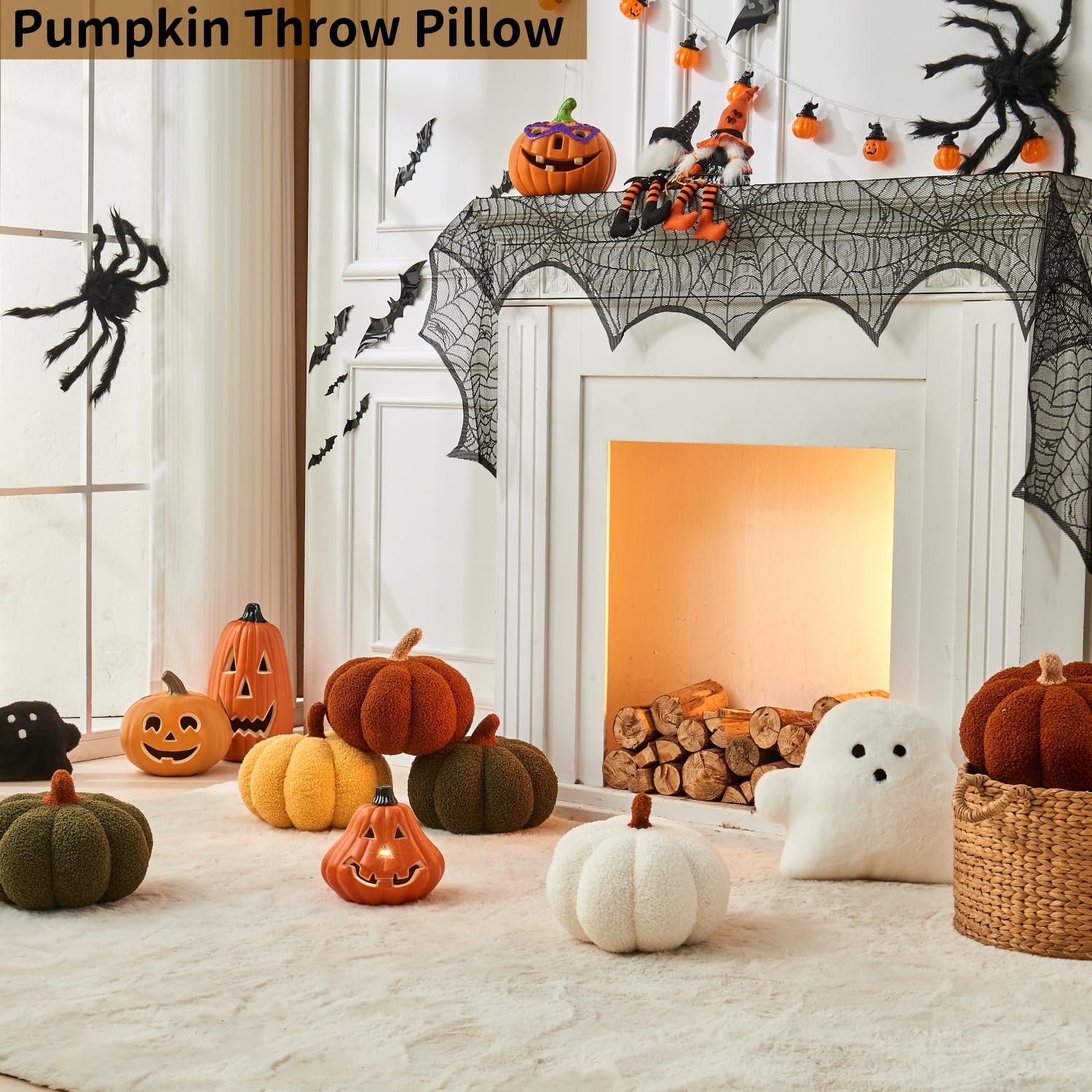 Vdoioe pumpkin cushion on car seat providing portable back comfort