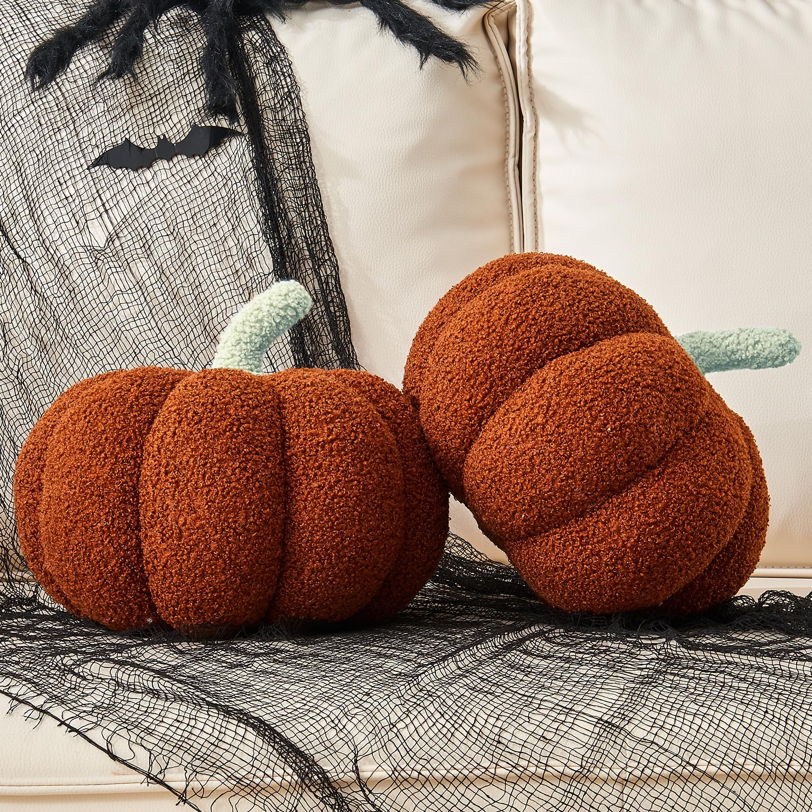 Vdoioe front view of pumpkin pillows showing cozy fall decor benefit