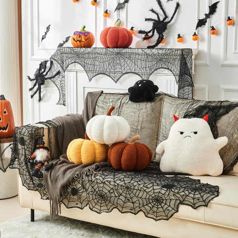Vdoioe pumpkin pillows styled on a sofa adding instant autumn warmth