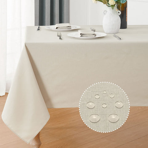 Veblandy beige rectangle tablecloth front view showcasing full coverage and elegant look