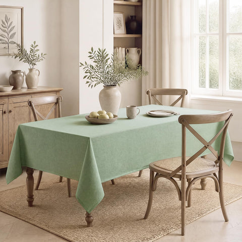 Veblandy sage tablecloth on patio illustrating outdoor-ready fade resistance