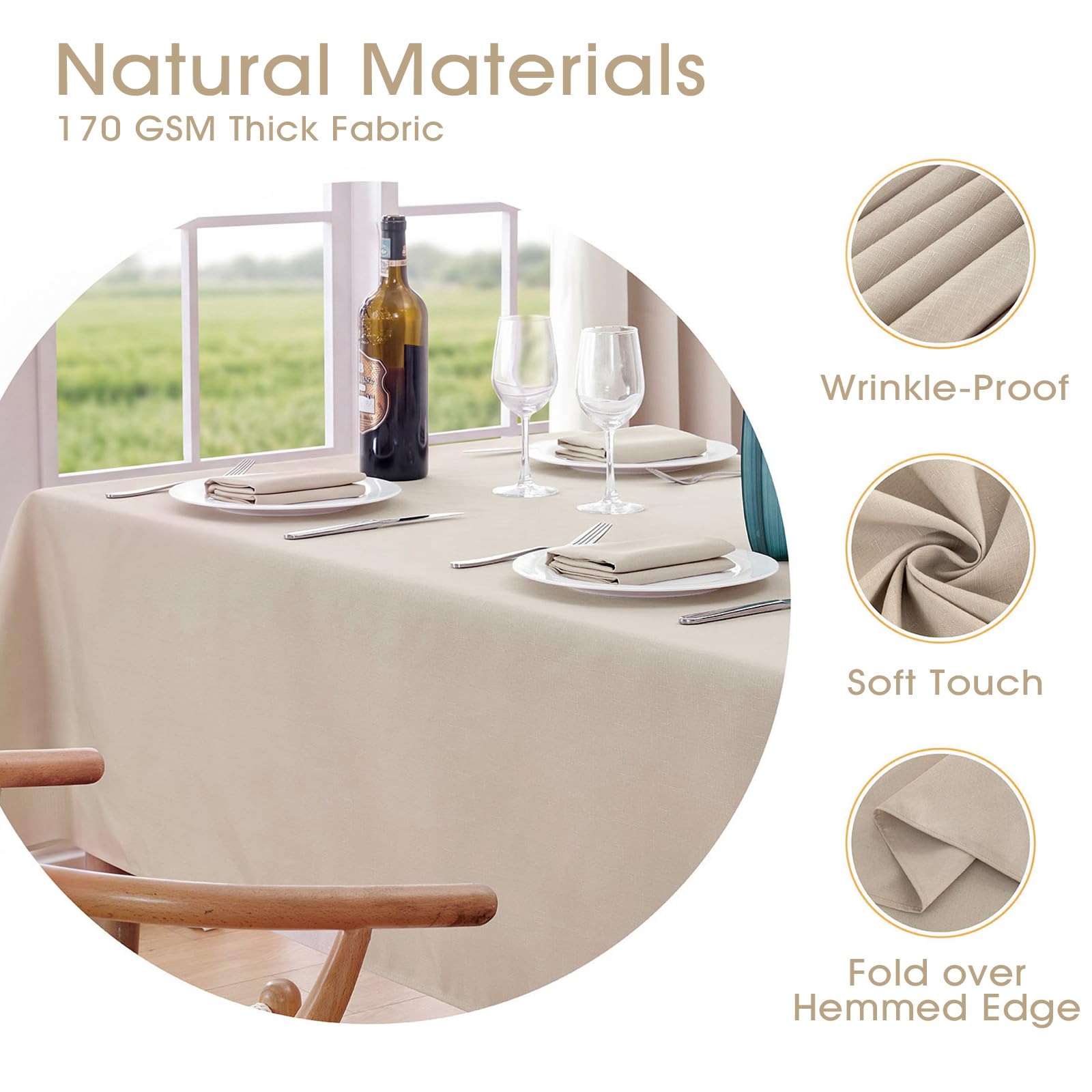 Veblandy tablecloth on dining table styled for dinner demonstrating refined appearance