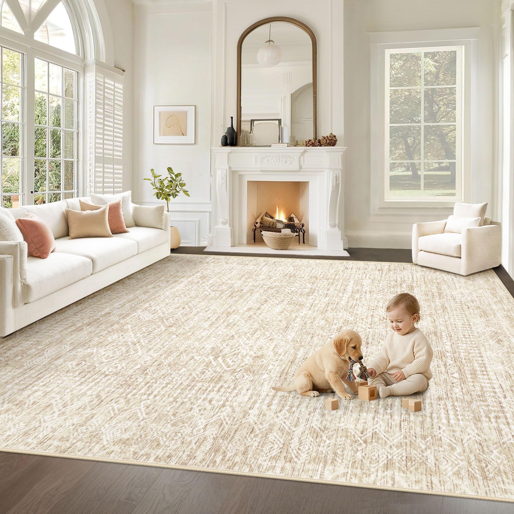 VECARF front view of rug in living room showing cozy decor and balance