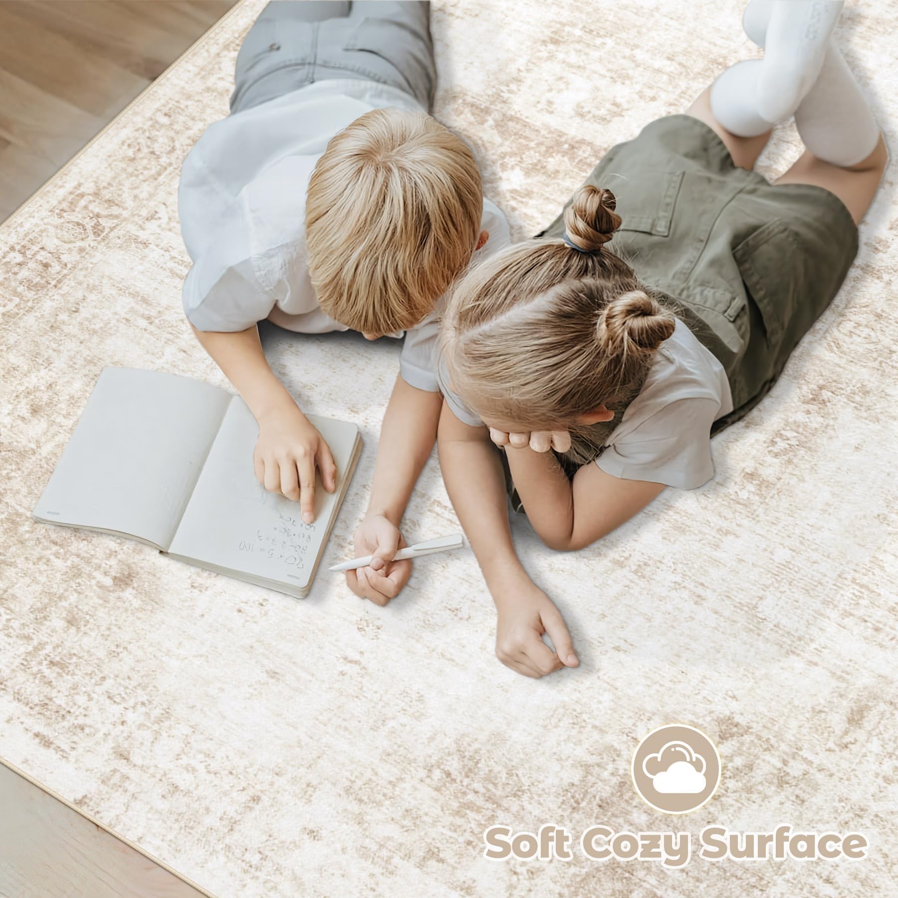 VECARF rug styled in living room to show how it anchors furniture and adds retro warmth