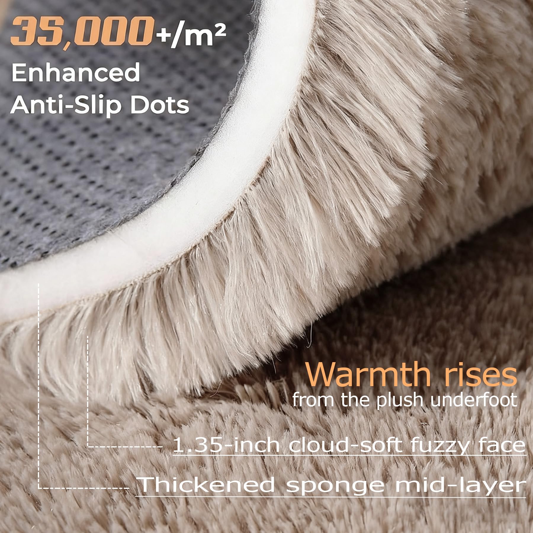 VECARF non-slip dot backing detail ensuring the rug stays secure and safe