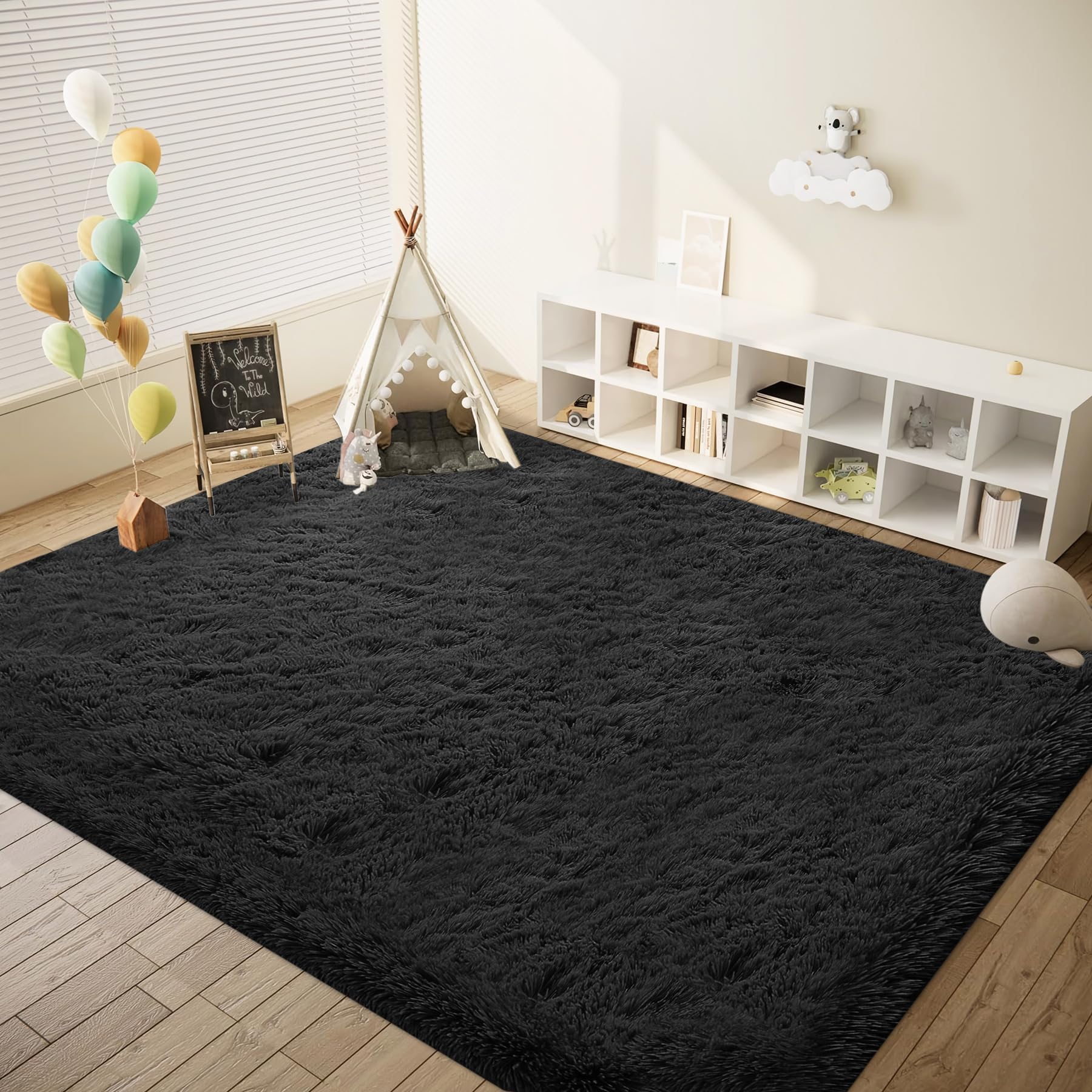 VECARF rug beside sofa illustrating 8x10 scale and room coverage benefit