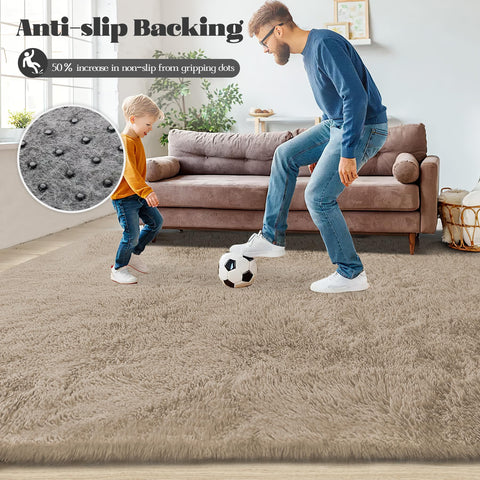 VECARF rug beside sofa showing scale and how it anchors furniture for cohesion