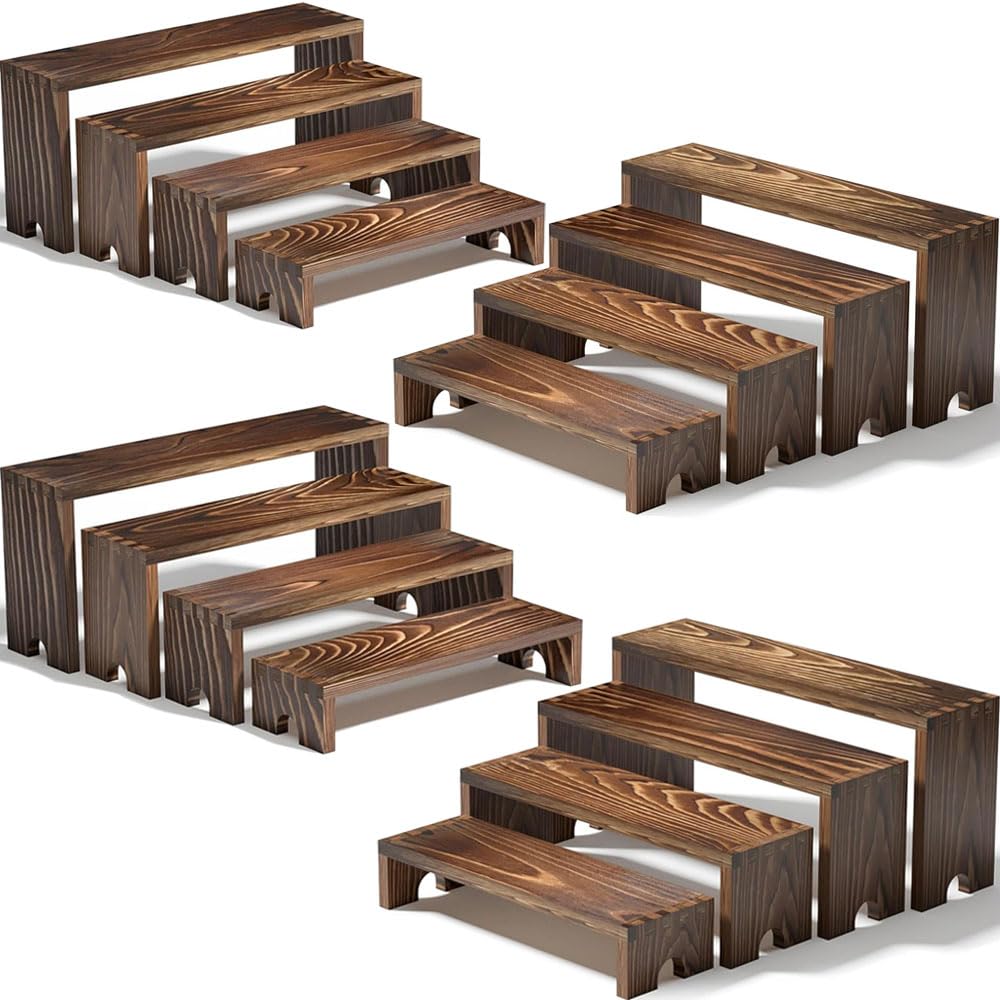Vecxoty front view of assembled risers showing rustic display and stability