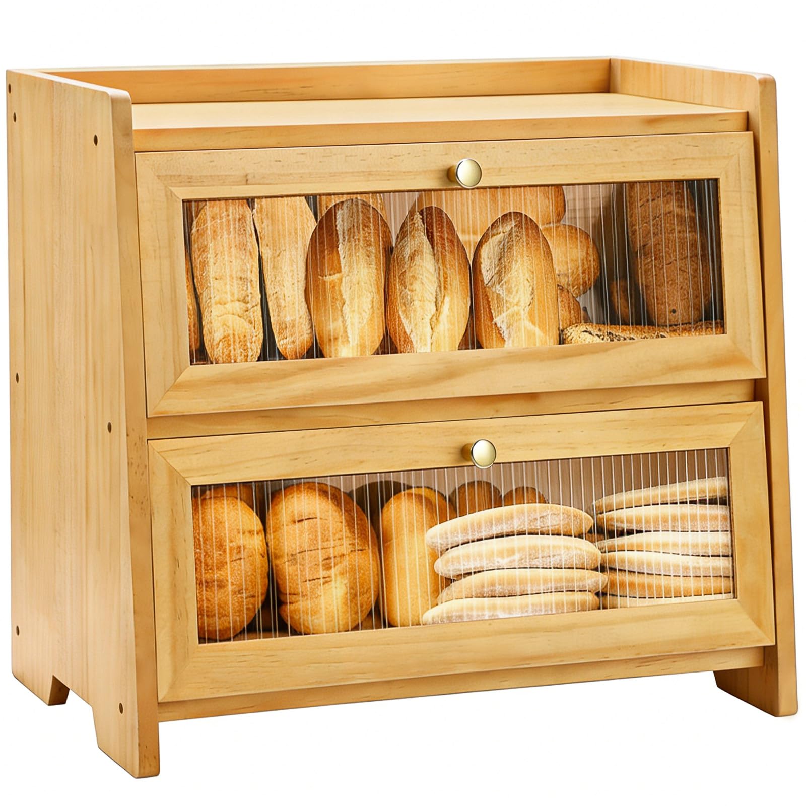 VEDALIO front view bread box showcasing neat countertop storage and warm finish