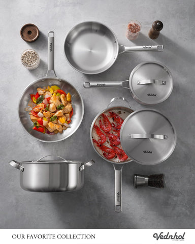 VEDNHOL 10-inch frying pan top view showing wide cooking surface and even browning