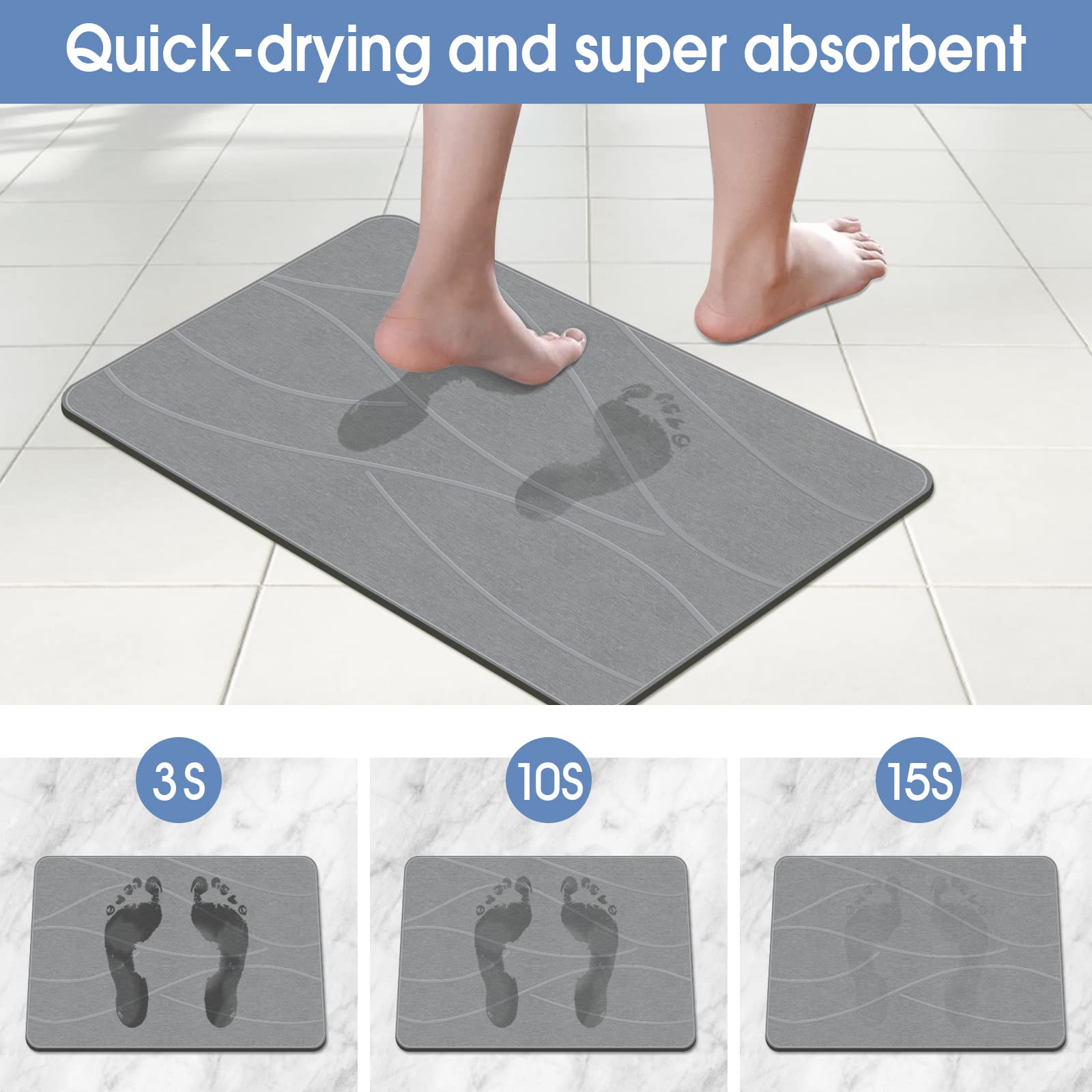 VEELOIM mat placed outside shower showcasing quick drying and mildew prevention