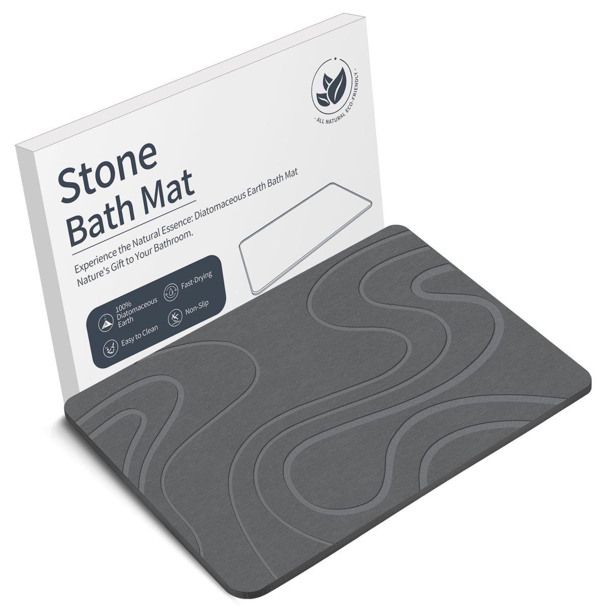 VEELOIM stone bath mat front view showing slim profile and clean edge benefits durable design