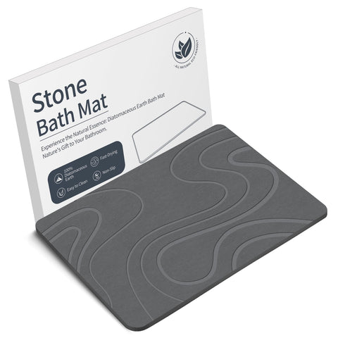 VEELOIM stone bath mat front view showing slim profile and clean edge benefits durable design