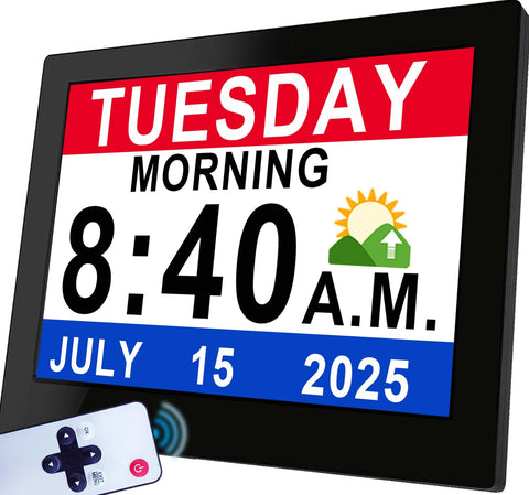 Véfaîî front display showing large date and time for quick comprehension