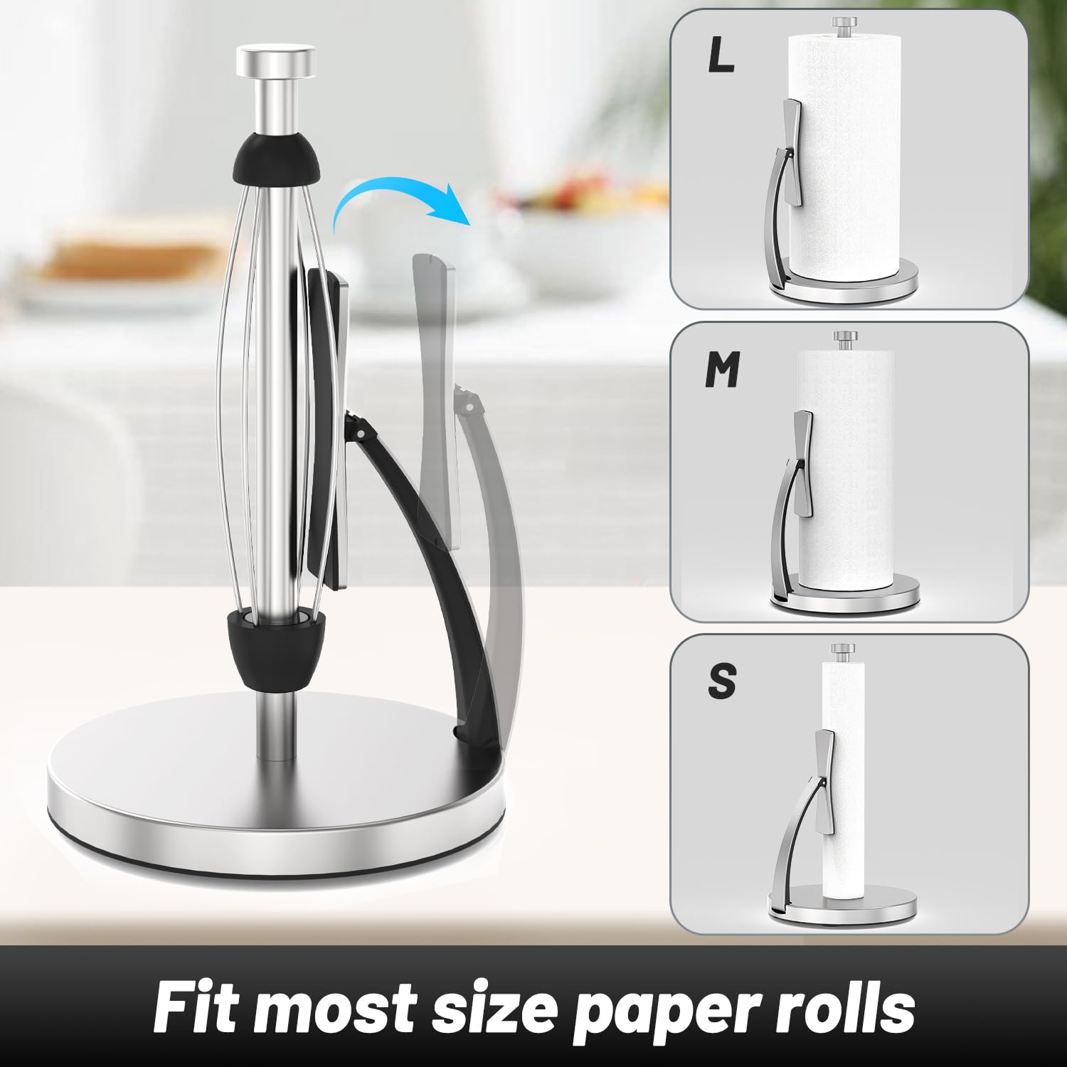 VEHHE beside different roll sizes illustrating adjustable arm compatibility