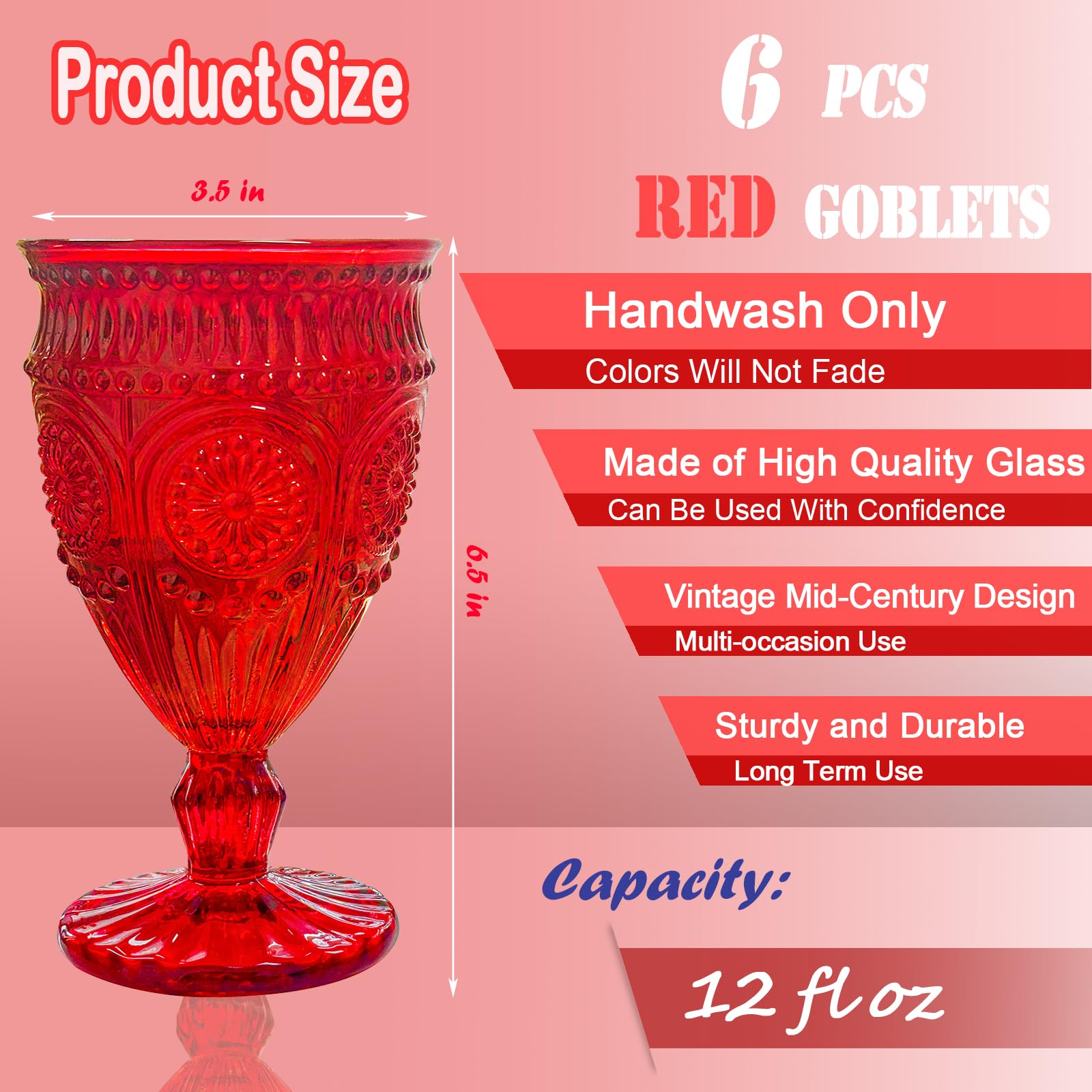 Veiuwa red goblet close-up of rim and bowl highlighting smooth glass and durable finish