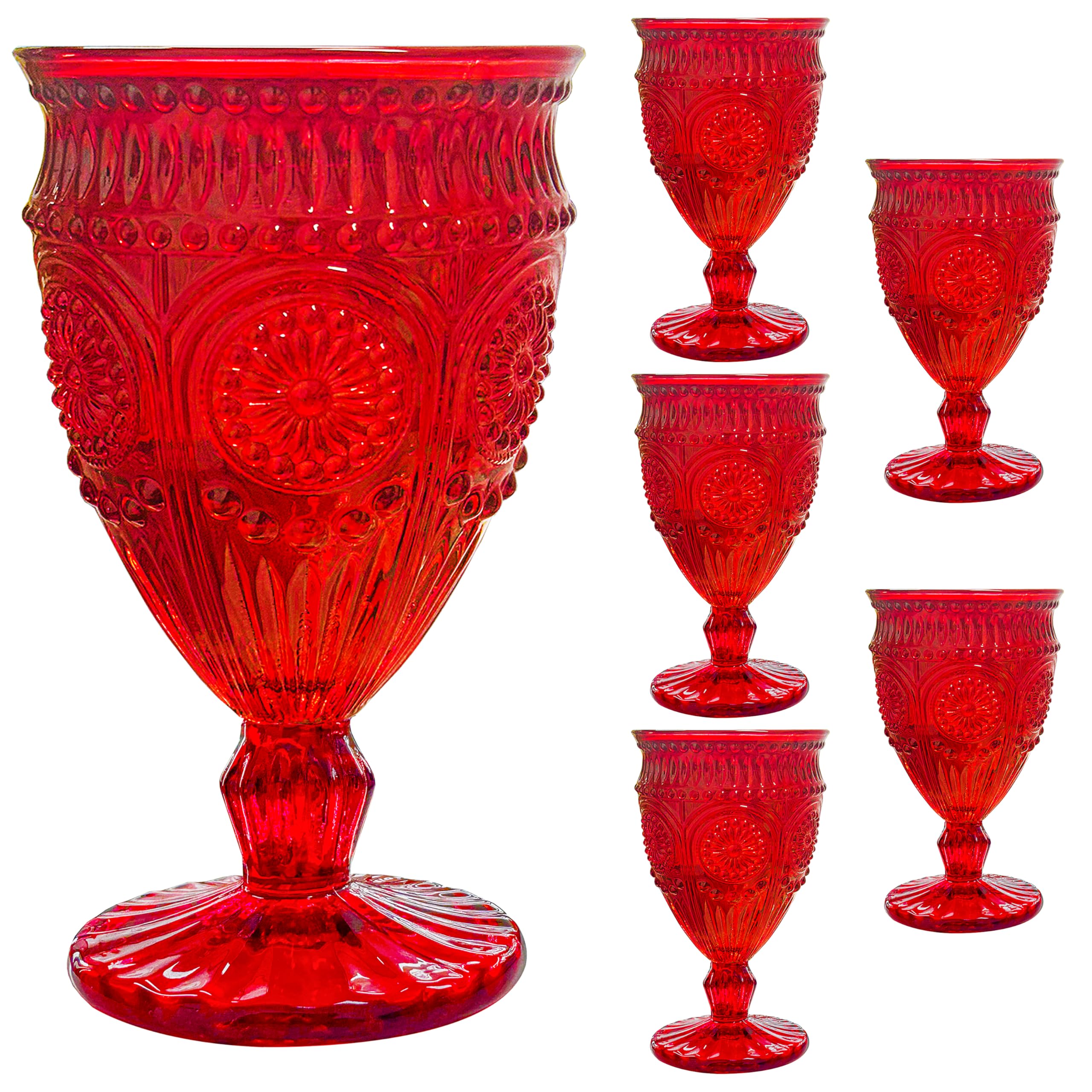 Veiuwa red goblet front view showing elegant stem and deep crimson color for festive tables