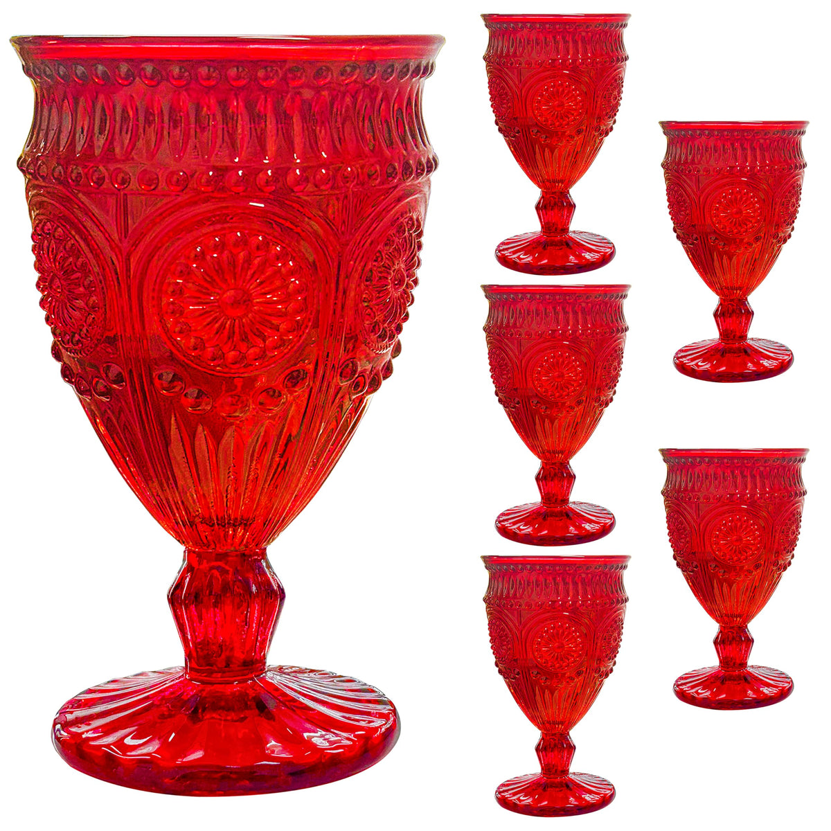 Veiuwa red goblet front view showing elegant stem and deep crimson color for festive tables