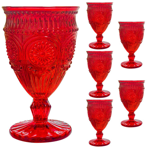 Veiuwa red goblet front view showing elegant stem and deep crimson color for festive tables