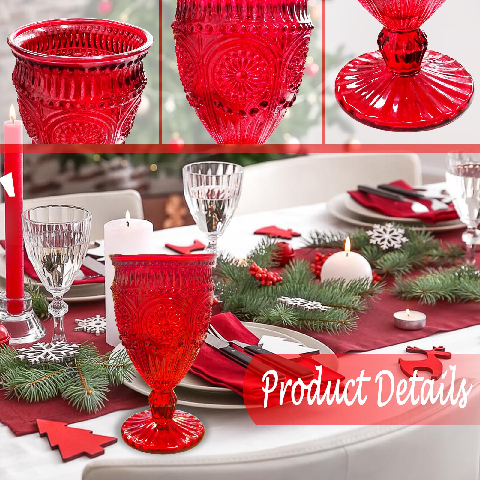 Veiuwa red goblet placed on Christmas table adding rich color and cohesive holiday styling
