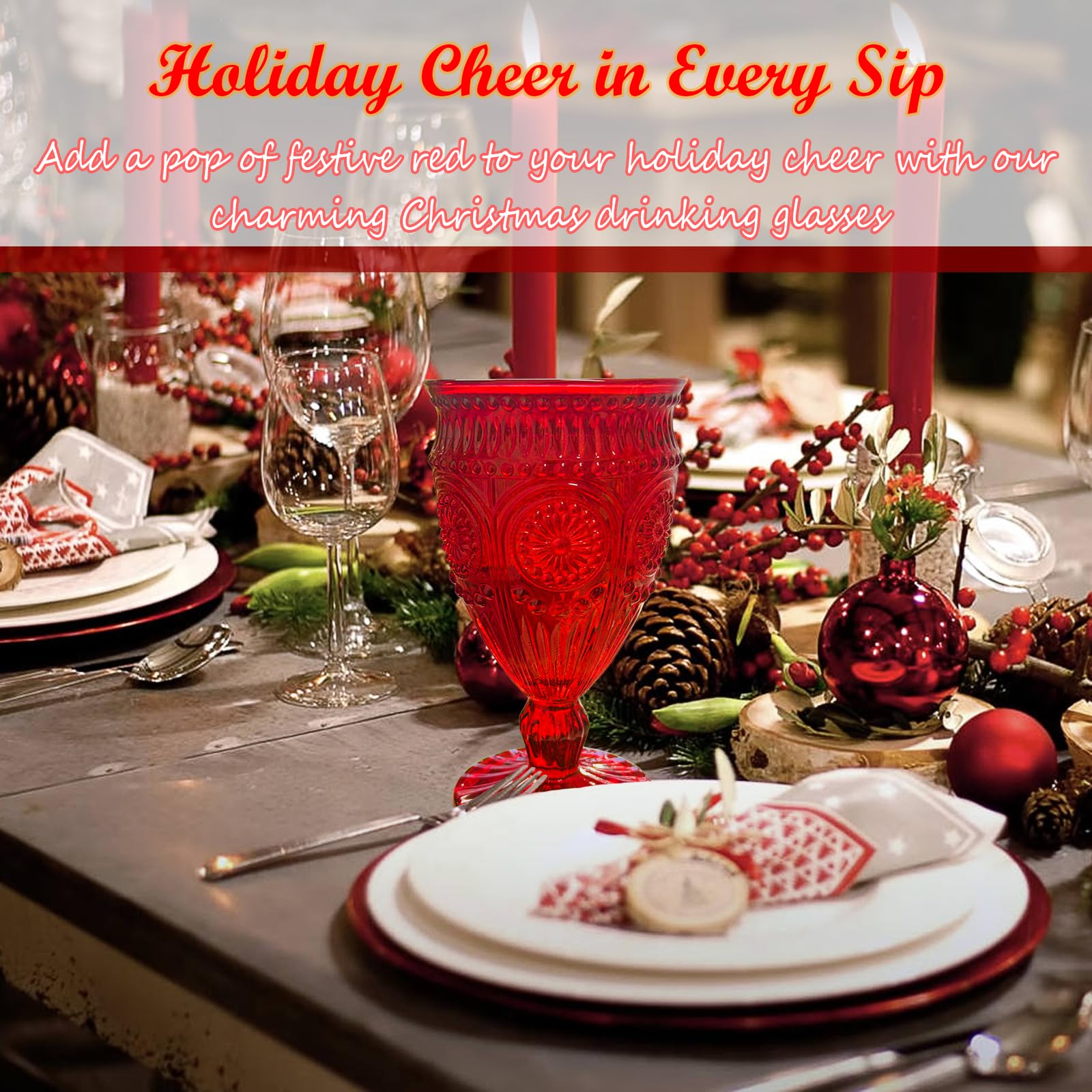 Veiuwa red goblet set of six in packaging showing complete holiday-ready stemware collection