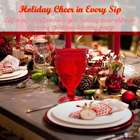 Veiuwa red goblet set of six in packaging showing complete holiday-ready stemware collection