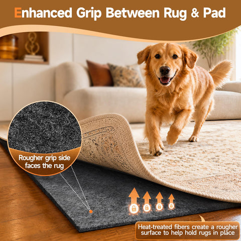 Veken pad installed in bedroom showing warmer, quieter floor and secure rug