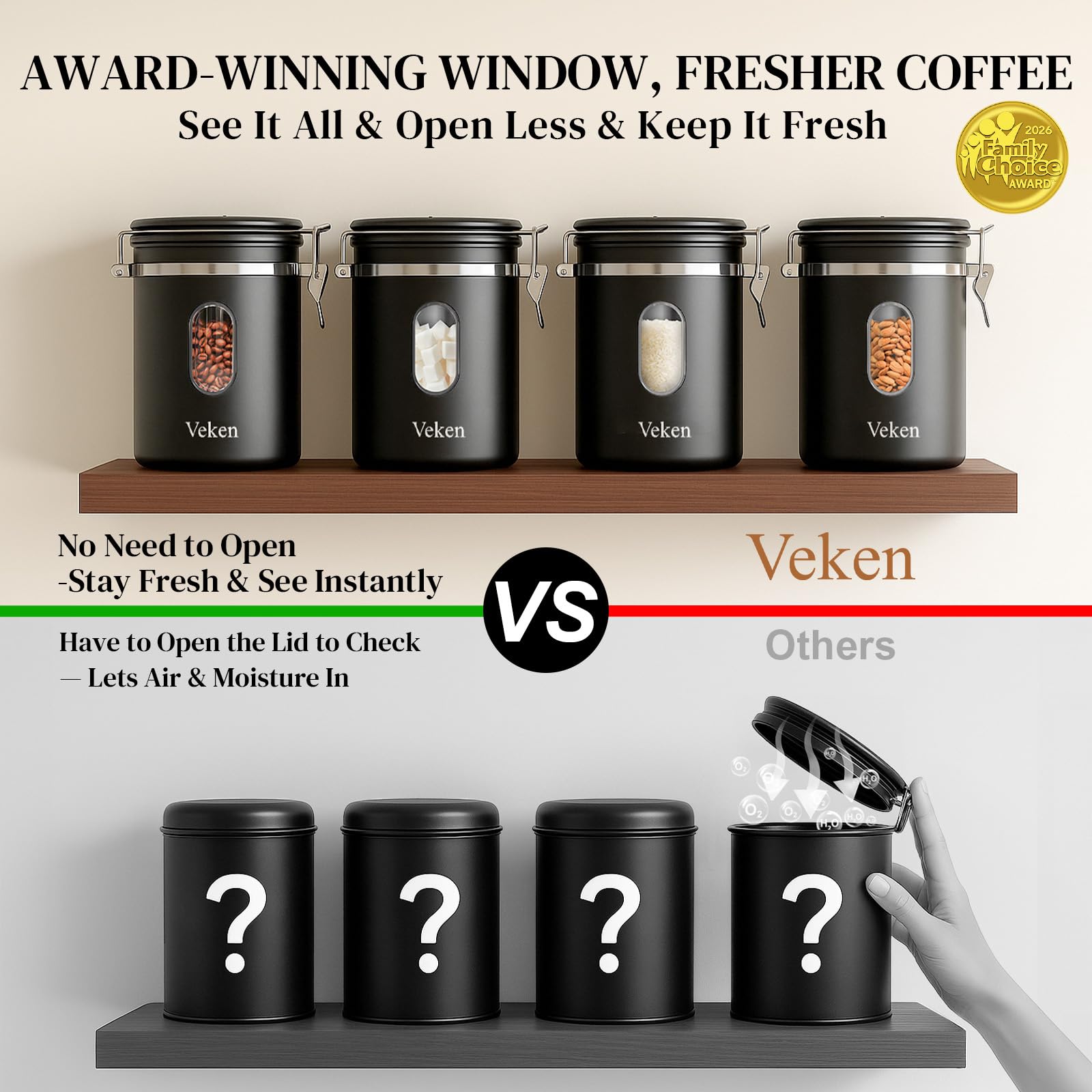 Veken interior scale line visible for precise coffee measuring and dosing