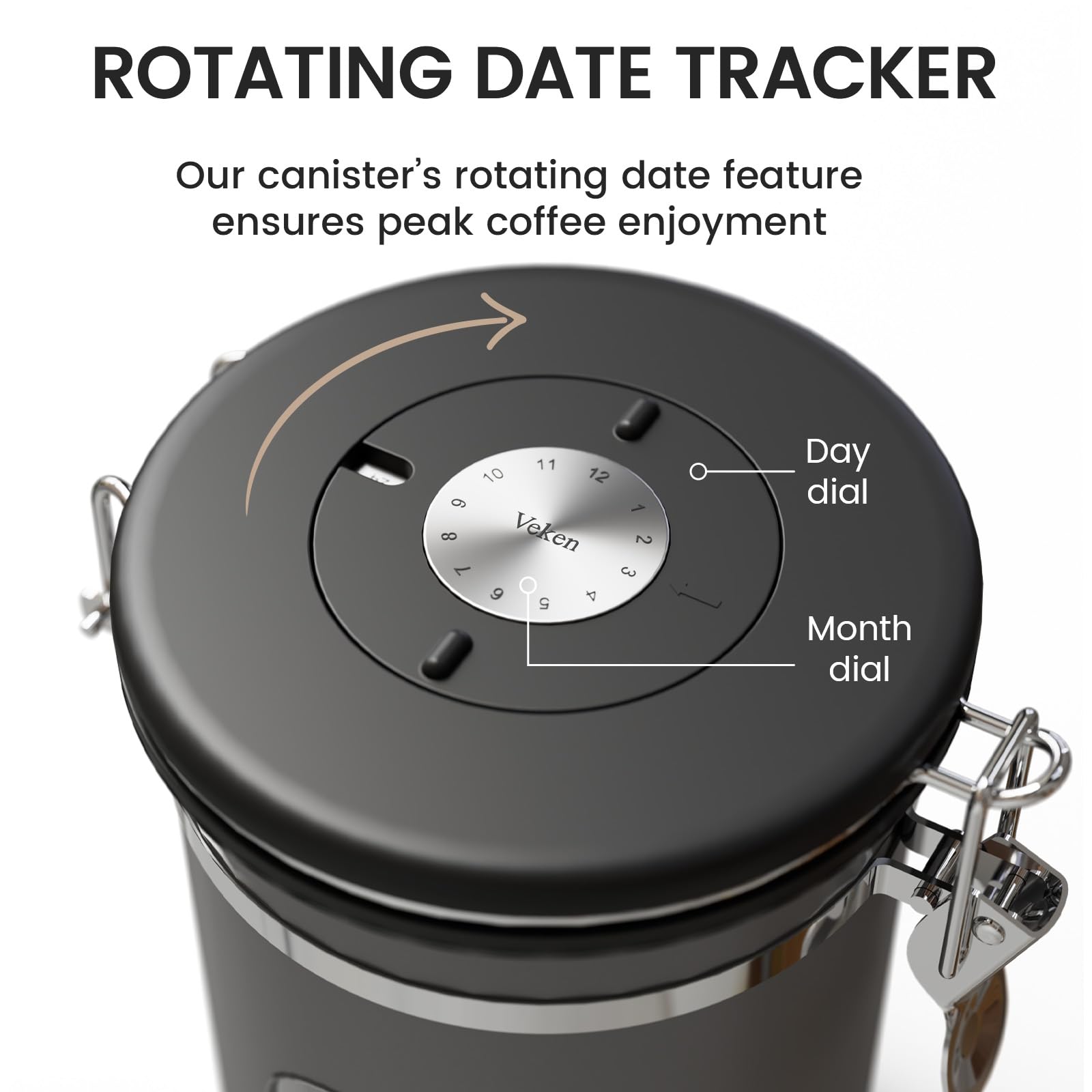 Veken stainless scoop hooked on lid for convenient measuring and storage