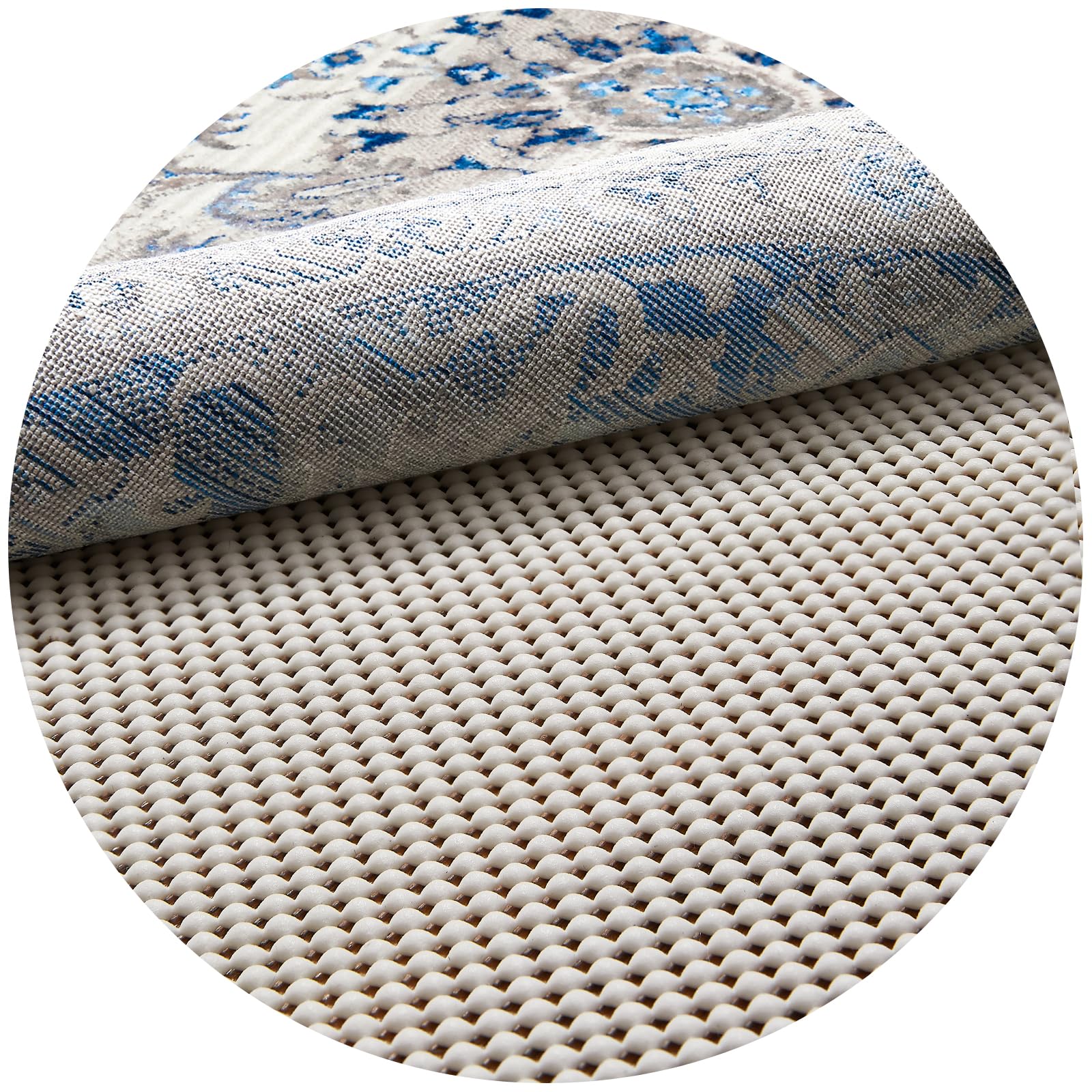 Veken front packaging showing 8 ft round rug pad and key features
