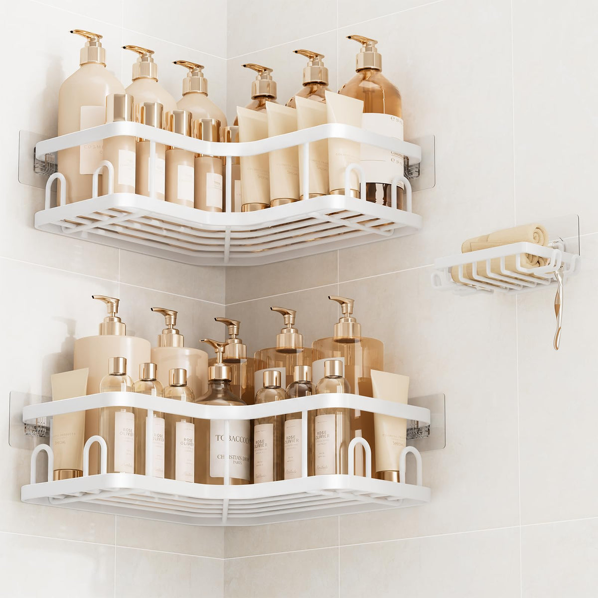 Veken front view of assembled 3-pack caddy showcasing compact storage benefit