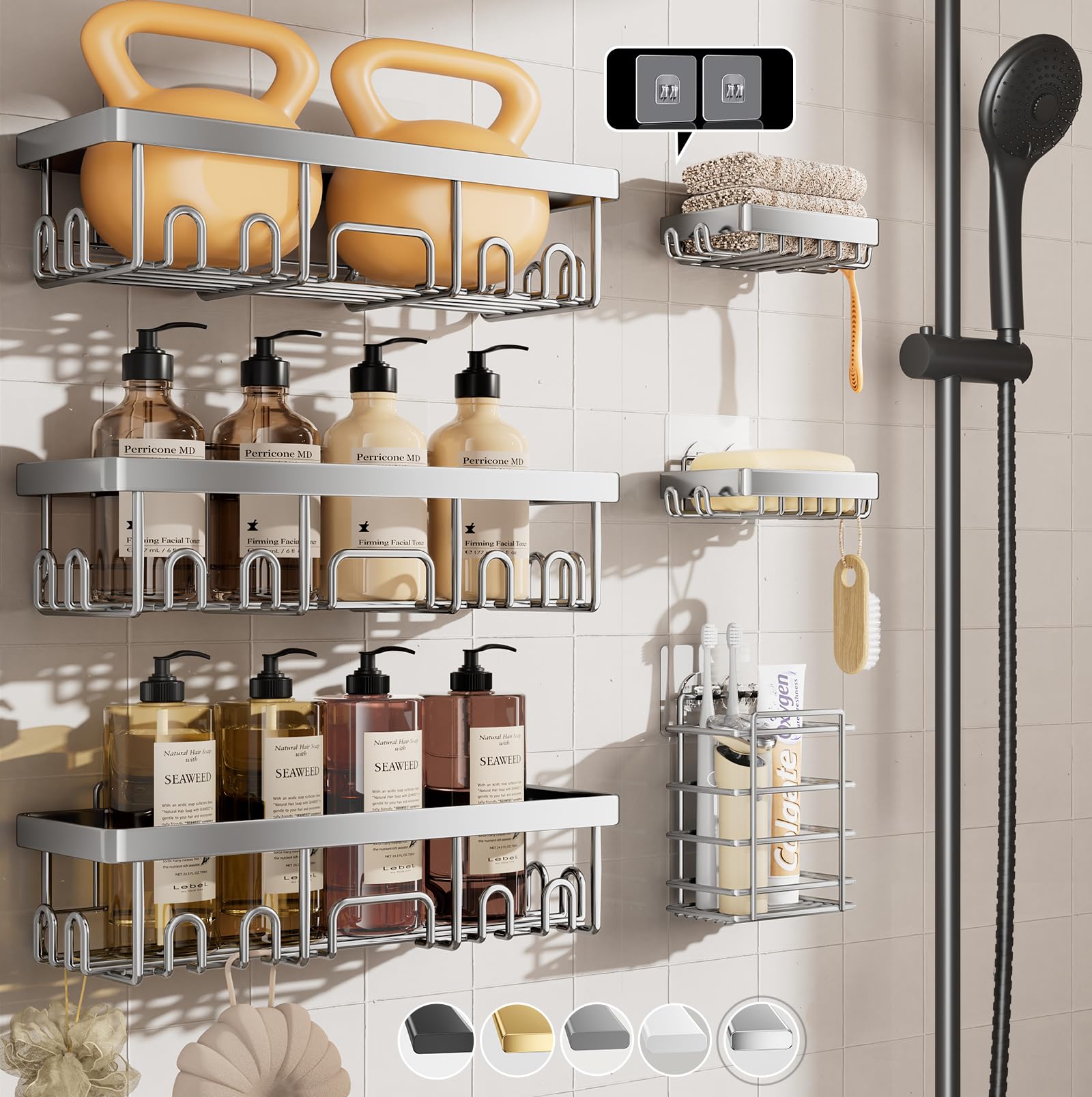 Veken front view of full six-piece caddy set showing organized storage benefit