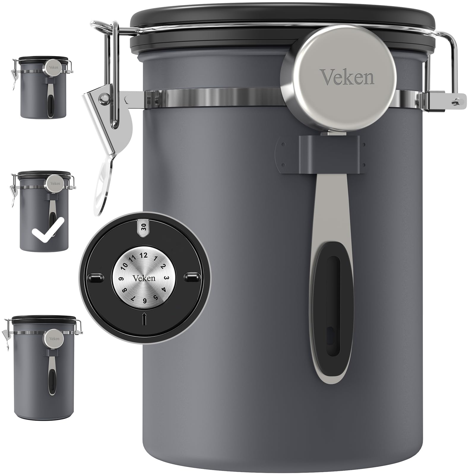 Veken front view canister showing airtight design and sleek finish for freshness