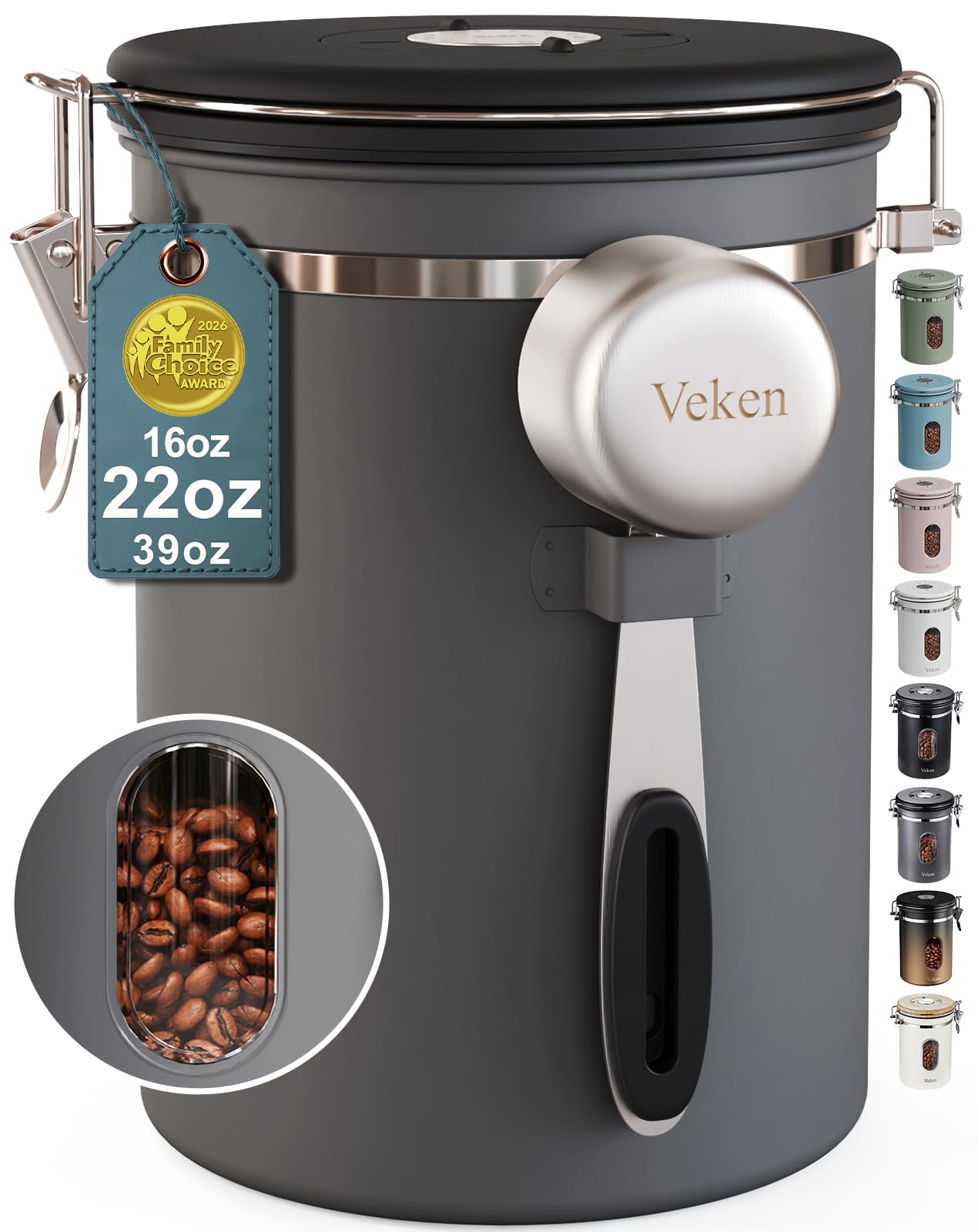 Veken front view canister on counter preserves freshness