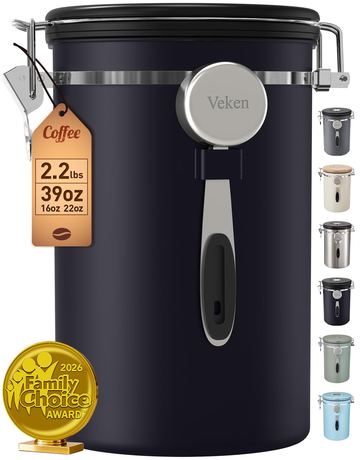 Veken front view canister showing airtight design and sleek finish for organized storage