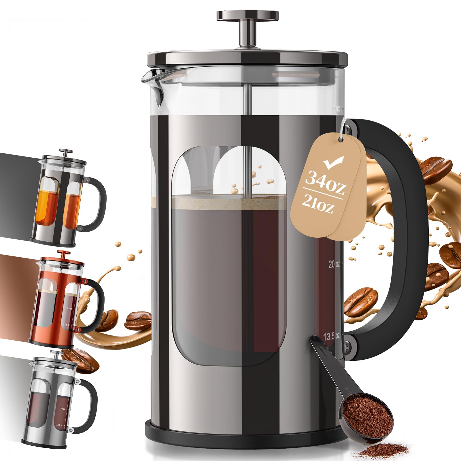 Veken front view showing complete French press and ergonomic handle for confident pouring