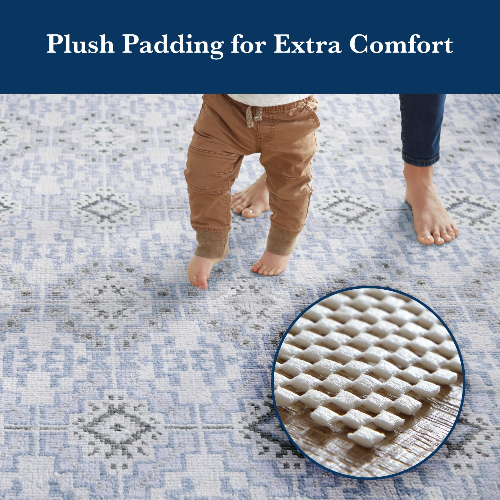 Veken beneath futon in living room stabilizing cushions and preventing slips