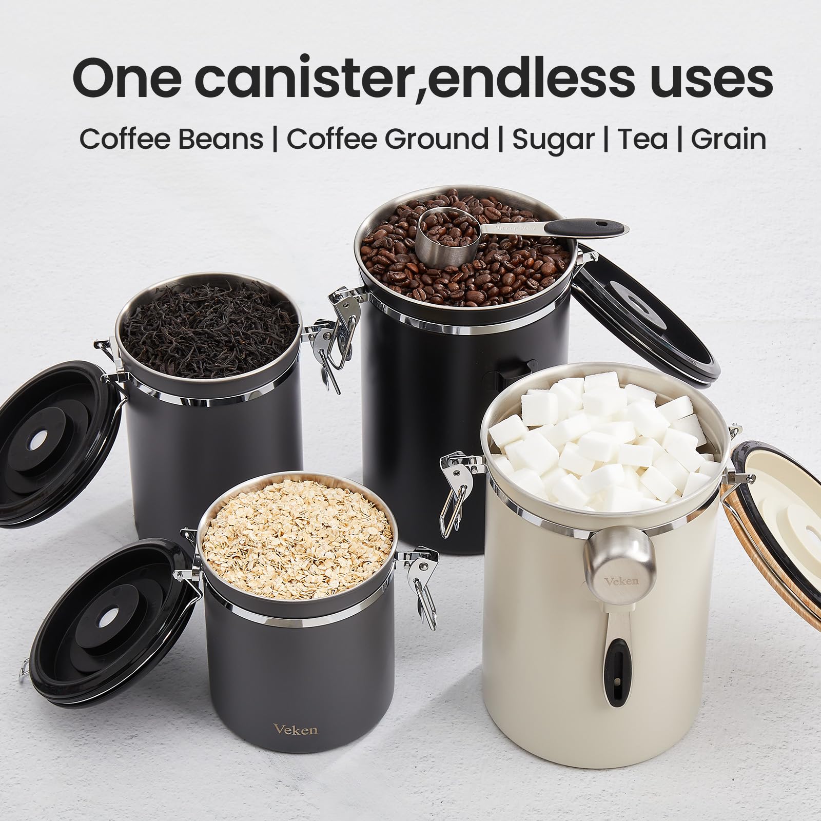 Veken canister in a kitchen setting demonstrating everyday countertop use