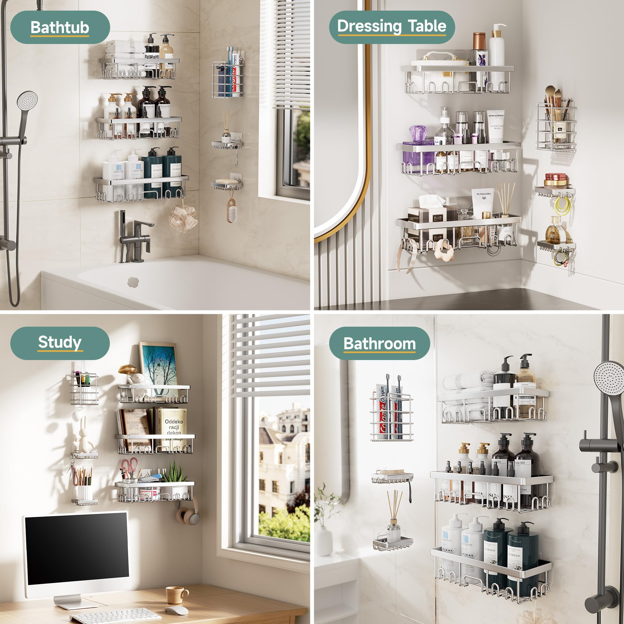 Veken lifestyle shot in shower showing tidy, family-friendly organization