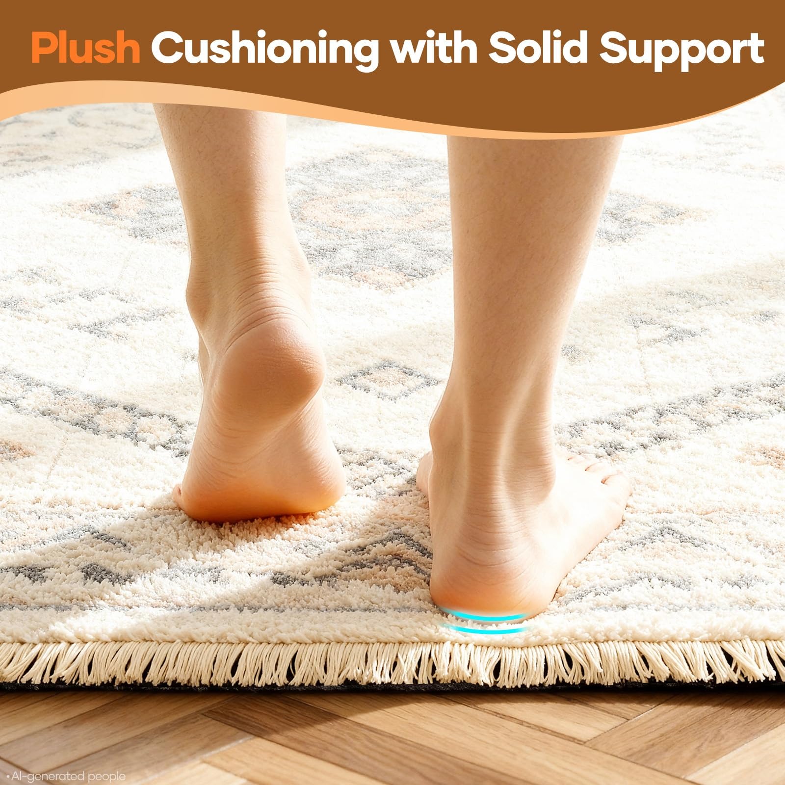 Veken pad visible under area rug side view offering extra comfort