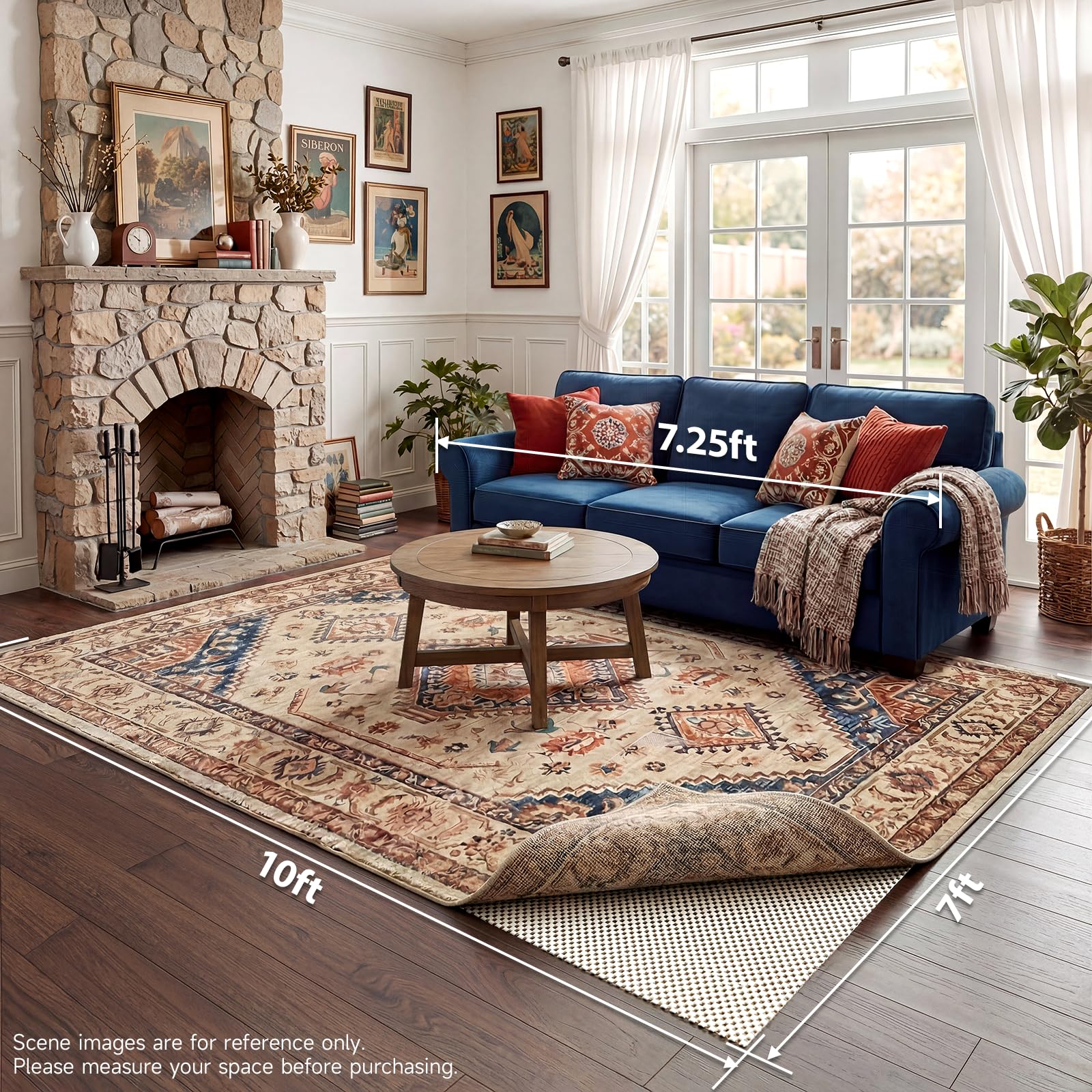 Veken pad under area rug in living room reducing slip and adding comfort