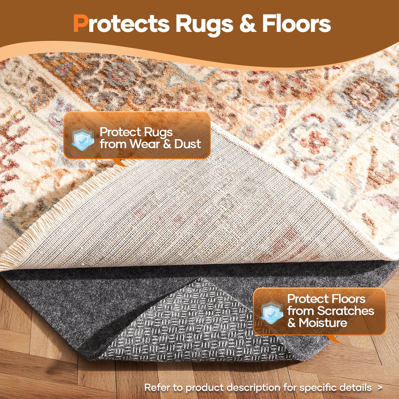 Veken runner pad under rug on hardwood floor protecting finish