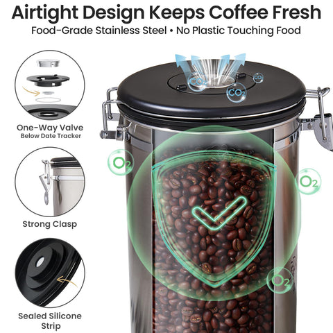 Veken hooked stainless scoop stored on lid for measured servings