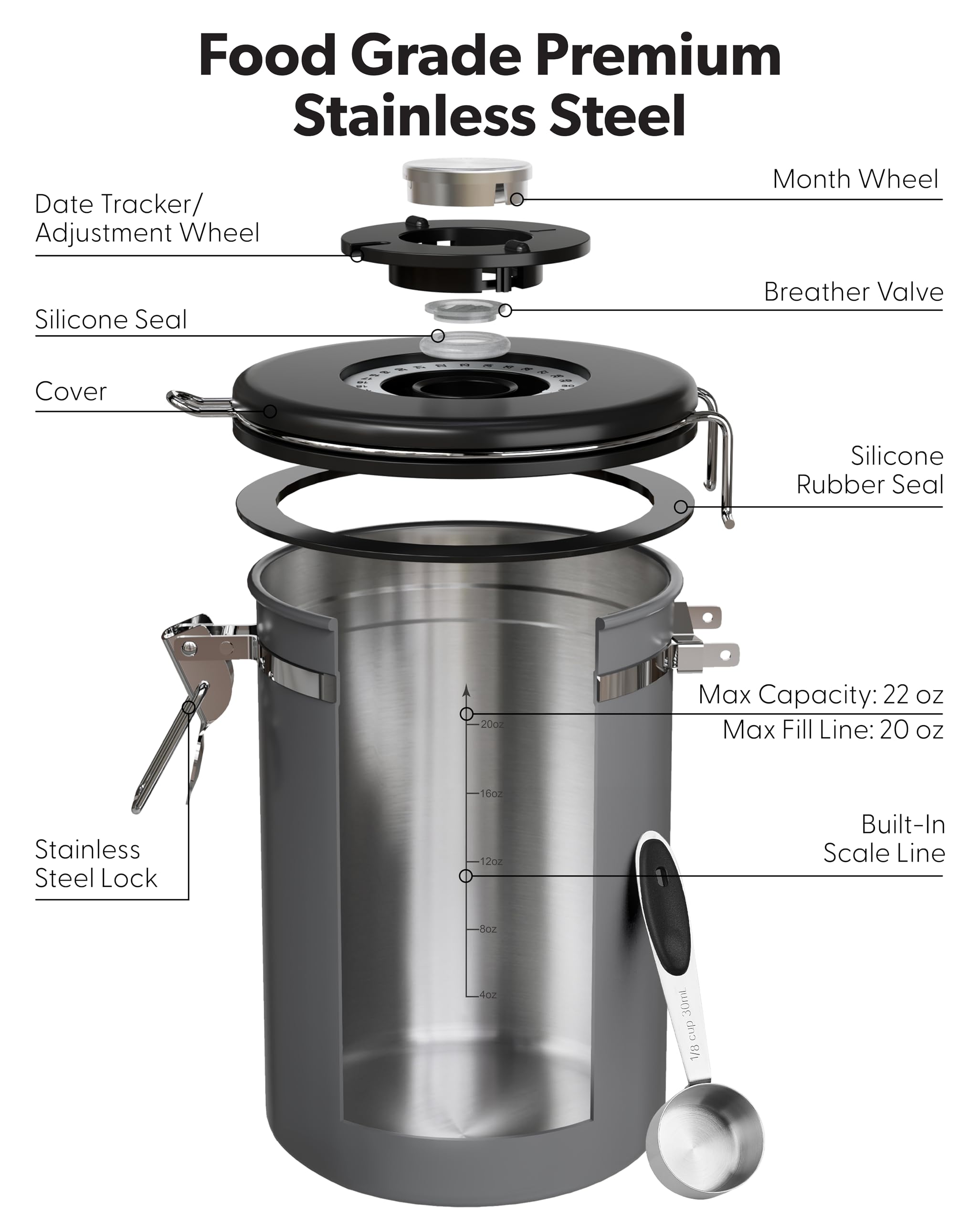 Veken size comparison with cup shows 22oz capacity