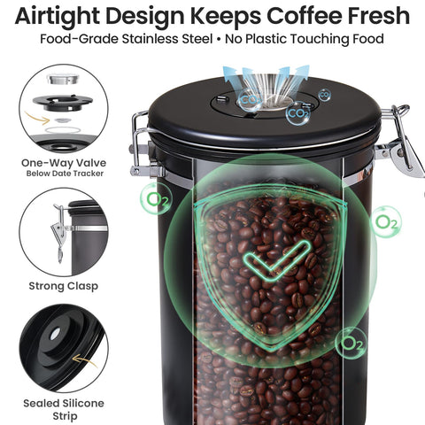 Veken stainless scoop with hooked handle stored on rim for measured servings