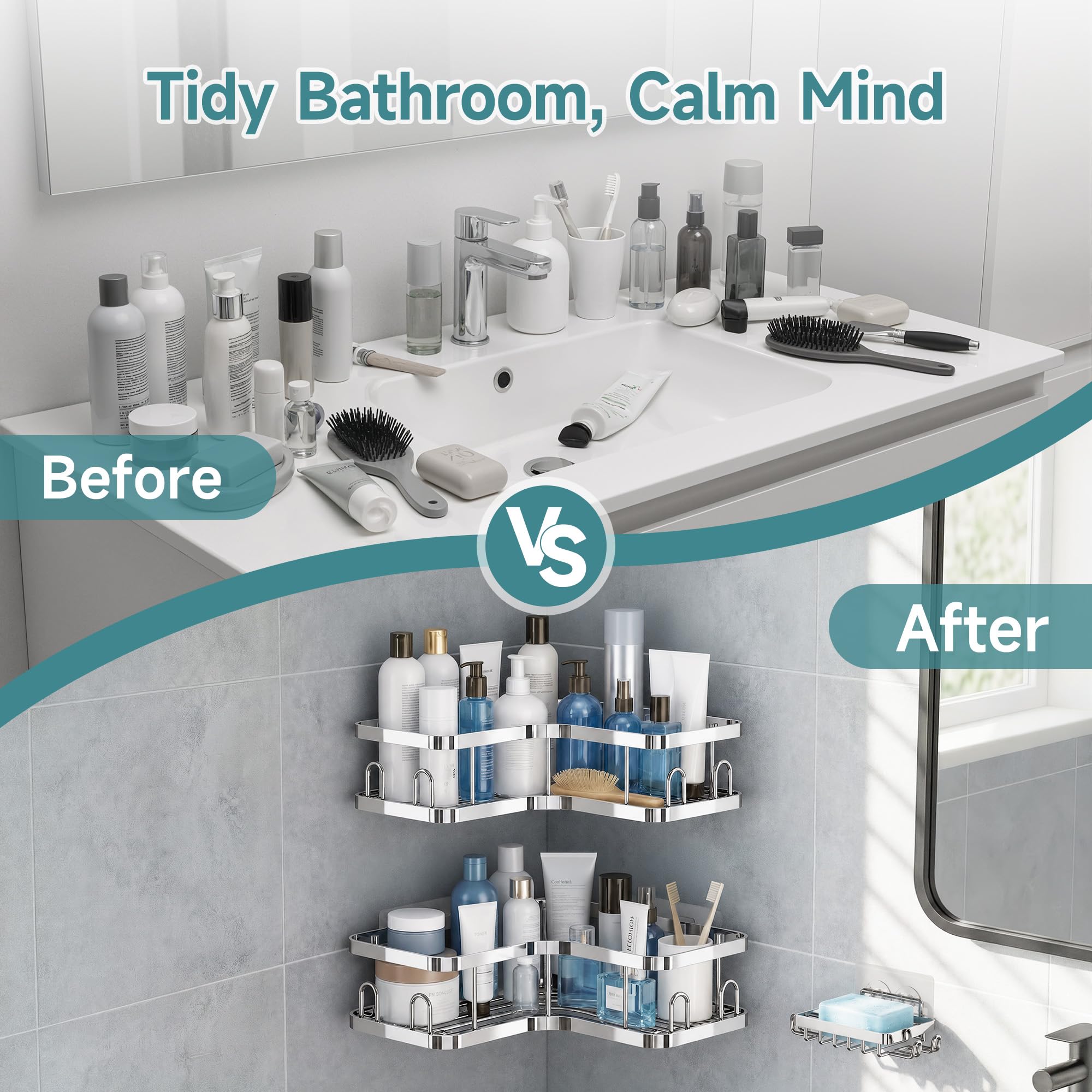 Veken three-pack installed in bathroom maximizing corner storage