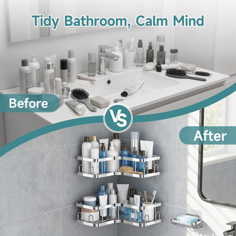 Veken three-pack installed in bathroom maximizing corner storage